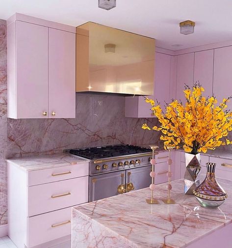 Ashlina Kaposta 💕 on Instagram: “MY DREAM KITCHEN IS A ROSE QUARTZ KITCHEN. . Most modern kitchens are gray, white or black. These colors give off energy that is on the…” Rose Quartz Interiors, Quartz Kitchen, Gold Kitchen, Pink Kitchen, Counter Tops, House Goals, Dream House Decor, Design Case, Dream Home Design