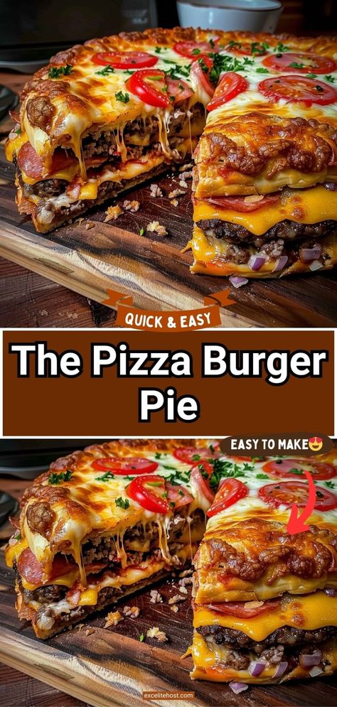 The Pizza Burger Pie Hamburger Pizza Pie, Pizza Burger Pie Recipe, Old School Pizza Burgers, Pizza Burgers Ground Beef, Crust Burger, Hamburger Pizza Recipes, Pizza Burger Pie, Cheeseburger Pizza Recipe, Meat Pizza Recipes