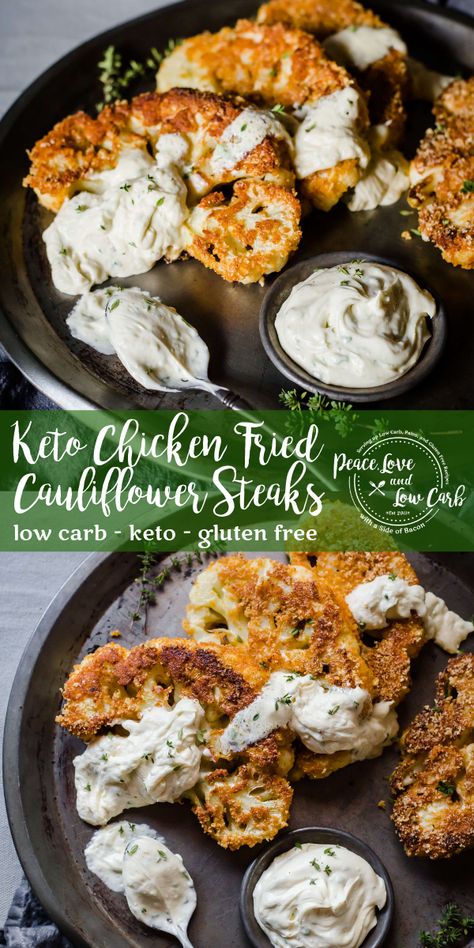 Fried Cauliflower Steaks, Chicken Fried Cauliflower, Country Fried Steak Recipe, Dairy Free Keto Recipes, Keto Veggies, Fried Steak Recipes, Country Fried Steak, Country Fried, Fried Steak