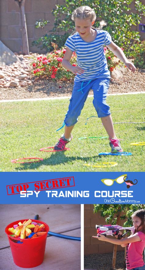 Spy Birthday Party: Spy Training - onecreativemommy.com Spy Birthday Party, Spy Training, Secret Agent Party, Spy Birthday Parties, Detective Party, Summer Camp Themes, Ninja Birthday Parties, Spy Party, Ninja Birthday