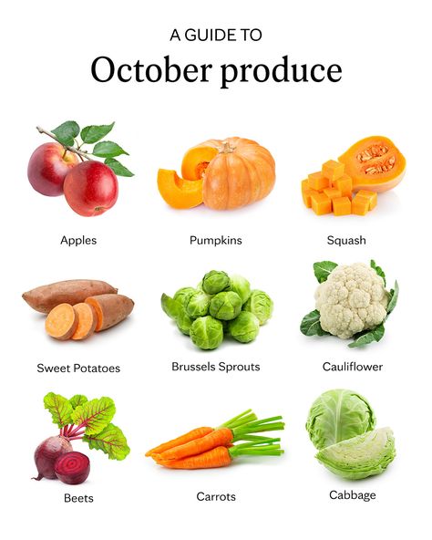 Discover these vibrant and nutritious October seasonal produce choices – a delicious guide to fall's bounty! Mayo Clinic Diet, Pumpkin Squash, Colors Hair, Seasonal Produce, Mayo Clinic, In Season Produce, Fruit And Veg, Eating Healthy, Brussel Sprouts