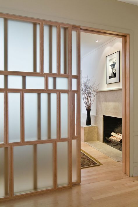 Wood Glass Wall, Glass Screen Wall, Opaque Glass Wall, Wood And Glass Partition Wall, Glass Partition Wall Living Room, Glass Wall Design Living Room, Wood Glass Partition, Glass Divider Wall Living Rooms, Partition Doors Room Dividers