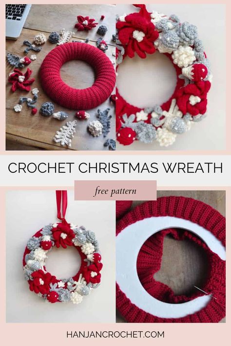 Christmas Crochet Wreath Pattern (woodland theme) Diy Crochet Ornaments, Crochet Wreath Pattern, Crochet Christmas Garland, Crochet Christmas Wreath, Crochet Knit Blanket, Crochet Ornament Patterns, Crochet Wreath, Crochet Christmas Gifts, Crochet Xmas