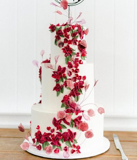 Bougainvillea Wedding Cake, Bougainvillea Wedding, Wedding April, Boho Cake, Tall Cakes, Simple Wedding Cake, Wedding 2025, Cake Makers, Bougainvillea