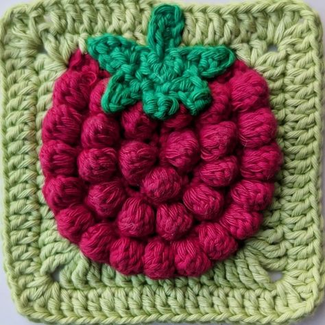 Cherry Granny Square, Crochet Blackberry, Fruit Granny Square, Crochet Raspberry, Blueberry Squares, Raspberry Squares, Fruit Crochet, Crochet Fruit, Free Fruit