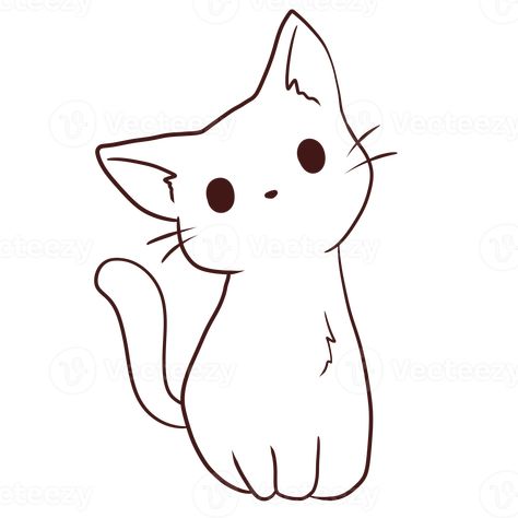 Cat Drawing, Anime, White, Black, Kawaii