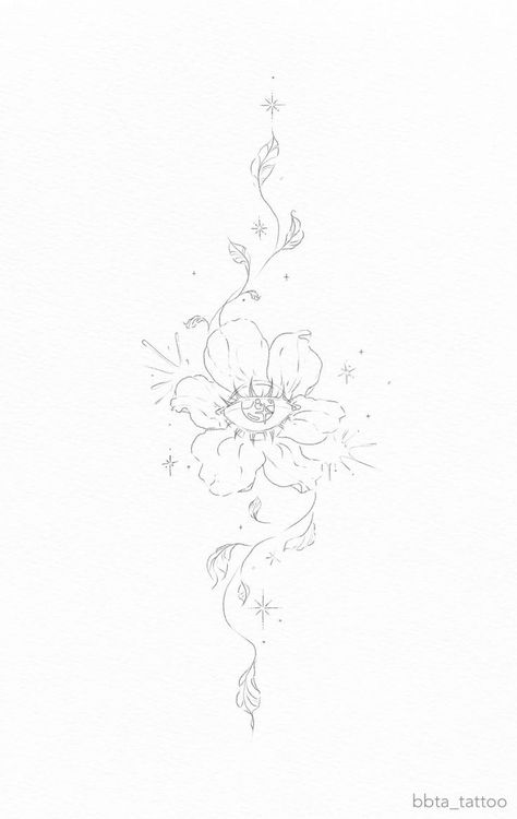 Flower And Stars Tattoo, Bug Flower Tattoo, Flowers And Stars Tattoos, Small Plant Tattoo Ideas, Flower Star Tattoo, Flower And Star Tattoo, Flowers For Tattoos, Flower Tattoos On Hand, Star Flower Tattoo