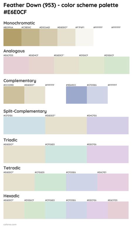 Benjamin Moore Feather Down (953) Paint coordinating colors and palettes Sherwin Williams Divine White, Sherwin Williams Shoji White, Draw A Hexagon, Divine White, Analogous Color Scheme, Rgb Color Codes, Split Complementary, Split Complementary Colors, Shoji White