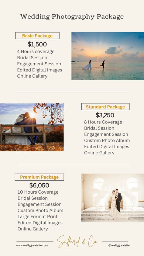 Wedding Package Photography Price List, Wedding Photography Price List, Wedding Photography Packages Prices, Photography Package Names, Types Of Wedding Photography Style, Photography Names Business, Photography Packages Pricing, Wedding Photography Pricing Guide, Photography Price List