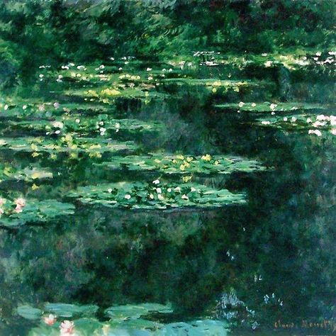 WATER LILIES IN GREEN POND Claude Monet #monet #waterlilies #impressionist #impessionism #fashion #fine art #beauty #nature #reflections #landscape #floral #flowers #lilies #aqua #dark Claude Monet Water Lilies, Monet Poster, Monet Water Lilies, Edouard Manet, Monet Paintings, Royal Academy Of Arts, Stretched Canvas Wall Art, Pierre Auguste Renoir, National Gallery Of Art