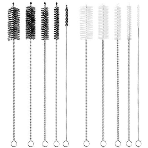 PRICES MAY VARY. 【MULTIPLE SIZE】You will receive a set of straw cleaning brushes with different specifications, 5 diameter sizes (4, 8, 10, 12, 16mm*2), black and white. Suitable for different sizes of straws, tubes, pipes and bottles. 【HIGH QUALITY MATERIAL】The handle made of 304 stainless steel material not easy to rust, strong and durable with flexible nylon bristles. 【FLEXIBLE USE】The handle can be bent to various shapes and flexible enough, The brush can help clean hard to reach places, whe Packaging List, Straw Cleaner, Cleaning Brushes, Sippy Cup, Cleaning Materials, Glass Pipes, Household Supplies, Stainless Steel Material, Cleaning Tools