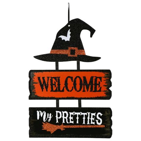 Halloween Candy Crafts, Spooky Signs, Dollar Tree Halloween, Halloween Witch Decorations, Halloween Room Decor, Pretty Halloween, Glitter Wall, Halloween Wall Decor, Witches Hat