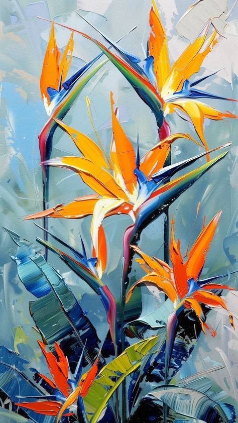 Bird Of Paradise Flower Painting, Birds Of Paradise Drawing, Birds Of Paradise Painting, Bird Of Paradise Painting, Fauvism Painting, Paradise Painting, Fauvism Art, Bird Of Paradise Flower, Birds Of Paradise Flower