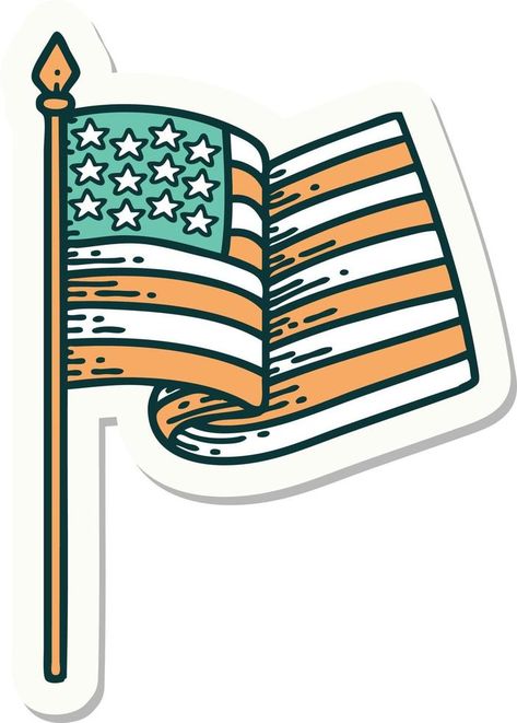 sticker of tattoo in traditional style of the american flag Flag American, The American Flag, Flag Vector, Vector Drawing, Vector Clipart, Us Flag, American Style, Traditional Style, American Flag