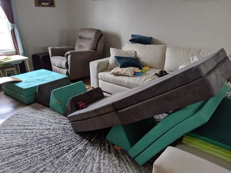 Nugget Couch Obstacle Course, Nugget Obstacle Course, Basement Play Area, Nugget Couch, Homework Room, Play Corner, Kids Board, Obstacle Course, Busy Toddler