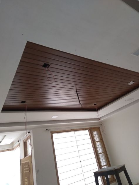 Louvers Ceiling Design, Car Porch False Ceiling Design, Louvers Ceiling, Wood Ceiling Panels, Car Porch Design, Floating Ceiling, Drawing Room Ceiling Design, Wooden Ceiling Design, Car Porch