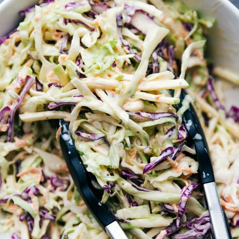 Coleslaw (BEST Creamy Dressing!) | Chelsea's Messy Apron Cold Slaw, Creamy Slaw, Asian Pasta Salads, Asian Pasta, Chicken Chowder, Ham And Cheese Quiche, Easy Coleslaw, Bbq Chicken Sandwich, Chelsea's Messy Apron