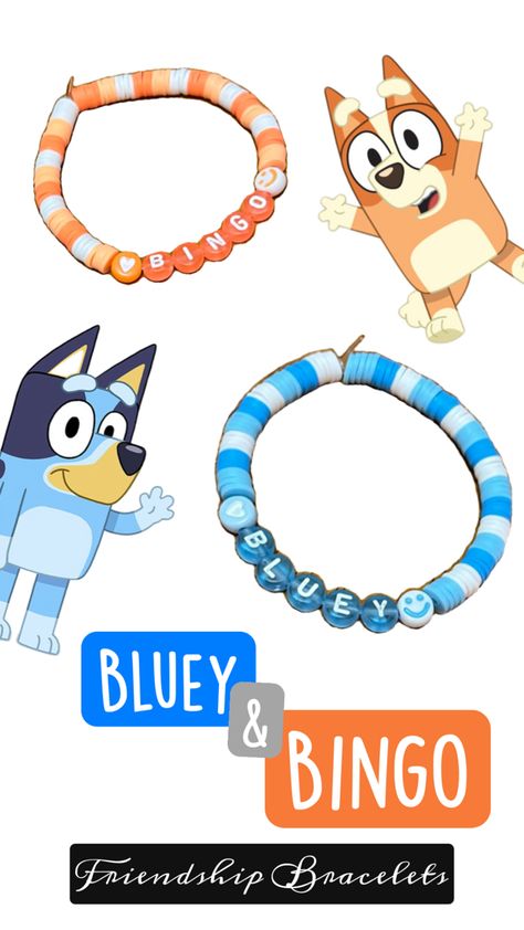 Bluey And Bingo, Clay Bracelet, Cute Bracelets, Bracelet Crafts, Clay Beads, Bingo, Bracelet Making, Friendship Bracelets, Best Friends