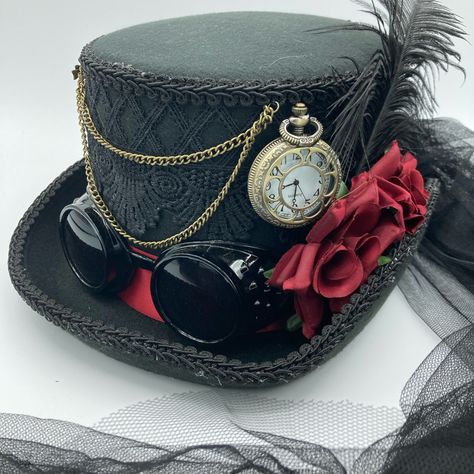 Victorian Rose Steampunk Hat Steampunk Womens Hats, Steampunk Hats Women, Steam Punk Hats, Modern Steampunk Fashion, Victorian Steampunk Aesthetic, Steam Punk Hat, Victorian Items, Punk Hat, Steampunk Hats