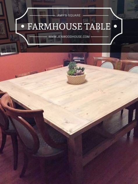 How to build a square farmhouse table. Free plans by Jen Woodhouse Square Farmhouse Table, Square Kitchen Tables, Square Farmhouse, Diy Esstisch, Jen Woodhouse, Farmhouse Table Plans, Diy Kitchen Table, Coffee Table Plans, Rustic Farmhouse Table