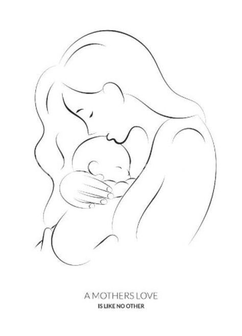 Mother Child Sketch, Mom And Baby Line Art, Mother And Child Drawing, Mother And Baby Tattoo, Love Line Art, Motherhood Tattoos, A Mothers Love, Baby Silhouette, Mommy Tattoos