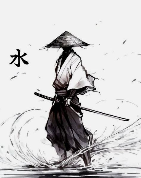 Samurai Stance Reference, Japanese Swordsman Art, Ninja Art Drawing, Drawing Ideas Japanese, Japanese Warrior Drawing, Swordsman Drawing, Samurai Drawing Sketches, Shinobi Tattoo, Japan Art Drawing