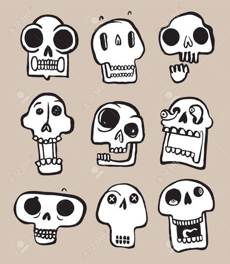 Skulls Cartoon, Skull Expressions, Happy Skull, Halloween Skull Drawing, Skull Art Simple, Skull Drawing Tutorial, Stylized Skull, Skull Cartoon, Cartoon Skull Drawing