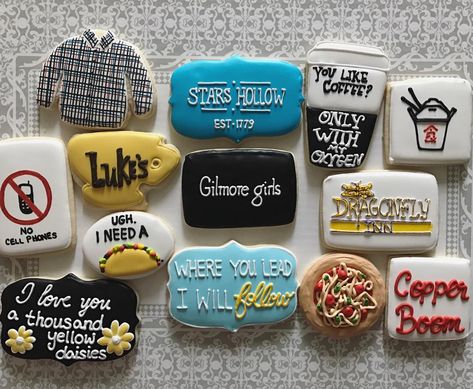 Amy Buck West on Instagram: “Gilmore Girl custom sugar cookies❤️ How fun are these?!?! #AuntMimisBakery #sugarcookies #cookies #royalicing #frosting #gilmoregirls…” Gilmore Girls Cookies, Steele Magnolias, Gilmore Girls Birthday, Gilmore Girls Stuff, Sugar Cookie Business, Gilmore Girls Party, Girl Graduation Party, Cookie Cake Decorations, Custom Sugar Cookies