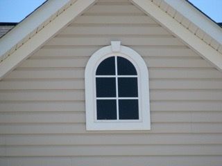 Decorative Faux Window - Tombstone, 6 lites with 1 key.  PVC & Plexi-glass Faux Windows, Gable Window, Exterior Windows, England House, Window Shutters Exterior, Exterior Window, Fake Window, House Paint Color Combination, Faux Window