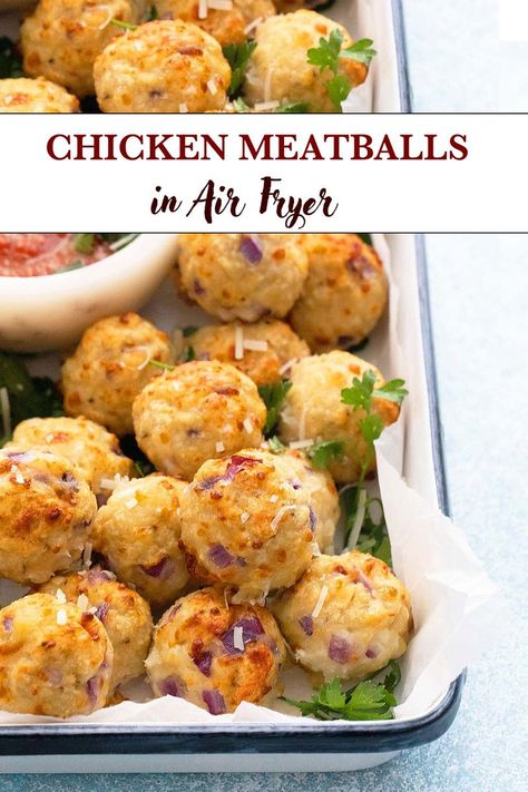 Air Fryer Ground Chicken, Air Fry Chicken Meatballs, Ground Chicken Recipes Air Fryer, Ground Chicken Recipes Healthy Air Fryer, Chicken Meatball Recipe Air Fryer, Air Fryer Chicken Meatballs, Chicken Meatballs Air Fryer, Ground Chicken Meatballs Healthy, Ground Turkey Meatballs Air Fryer