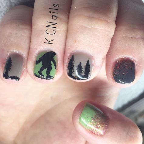 Sasquatch gel polish KCNails Bigfoot Nail Art, Bigfoot Nails, Cryptid Nails, Alaska Nails Designs, Feet Nail Design, Nails Today, Bright Nails, Feet Nails, Easter Nails