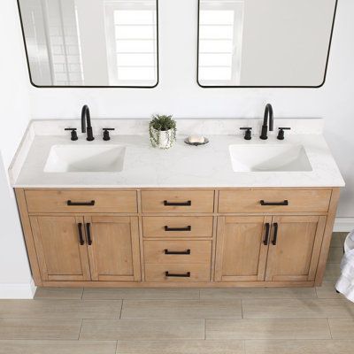 Love the fresh, clean, classic look? Our Akright vanity series delivers timeless sophistication with a modern twist from the simple, bar-style pulls to the gorgeous grain of the countertop. Superior craftsmanship is at the heart of this piece, featuring premium, durable materials that guarantee long-lasting beauty and functionality. The Gavino is also ripe with thoughtful details like a flip-down drawer that maximizes storage space, and whisper-quiet door hinges. No mirror is included. Base Fini Double Bathroom, Cultured Marble, Double Bathroom Vanity, Engineered Stone, Wood Vanity, Bathroom Vanity Set, Stone Countertops, Stone Top, Double Sink