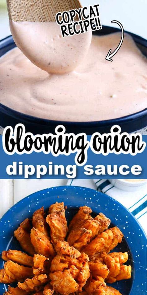 Blooming Onion dipping sauce is CREAMY with a HINT OF HEAT that is perfect for your blooming onion! Try it on onion rings, french fries, chicken, steak, and potato chips! Copycat recipe from Outback Steakhouse that you can make at home! #yummyfoodsanddrinks Copycat Blooming Onion, Blooming Onion Dipping Sauce, Bloomin Onion Sauce, Blooming Onion Sauce, Onion Appetizers, Blooming Onion Recipes, Bloomin Onion, Fries Chicken, Blooming Onion