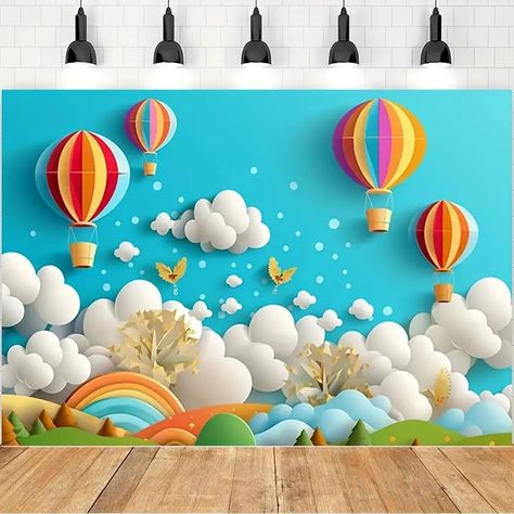 Air Balloon Floral 3d Backdrop 1st - Temu Australia Hot Air Balloon Decorations Party, Photo Studio Decor, Balon Cu Aer Cald, 3d Paper Flowers, Hot Air Balloon Design, Hot Air Balloon Decorations, Rainbow Balloons, Photo Decor, Theme Party Decorations