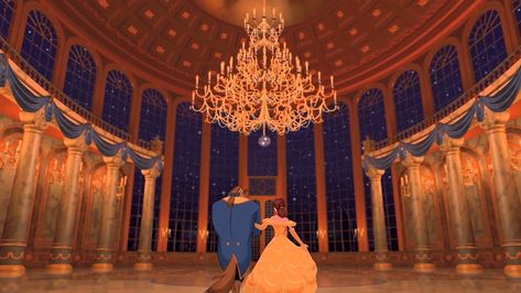 The ballroom scene in Beauty and the Beast: Beauty And The Beast Wallpaper, Beast's Castle, Beauty And The Beast Theme, Disney Youtube, Enchanted Castle, Beast Wallpaper, Disney Belle, Images Disney, Tale As Old As Time