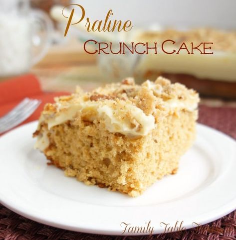 Praline Crunch Cake Praline Crunch Cake, Praline Buttercream, Apricot Bars Recipe, Coffee Flavored Cake, Aldis Recipes, Custard Buttercream, Praline Crunch, Bake Off Recipes, Pecan Desserts