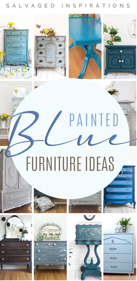 Diy Furniture Trim, Diy Farmhouse Furniture, Blue Furniture Living Room, Navy Blue Furniture, Paint Therapy, Blue Nightstands, Cozy Cottage Kitchen, White Washed Furniture, Restoring Old Furniture