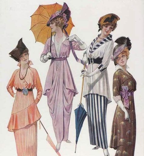 Orientalismo:  Adopción de estilos orientales a la moda occidental Lampshade Dress, 1914 Fashion, 10s Fashion, Fashion 1910, Paul Poiret, Mode Retro, 1910s Fashion, 1920 Fashion, Fashion Illustration Vintage