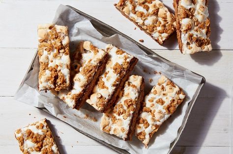 S'more Granola Bars Recipe | King Arthur Baking: A s’more in bar form: crunchy/chewy granola bars studded with chocolate and marshmallow. Yeast Starter, Food Justice, King Arthur Baking, Chewy Granola Bars, Holiday Bread, Granola Recipe Bars, Chewy Granola, Pizza Cake, Granola Recipe