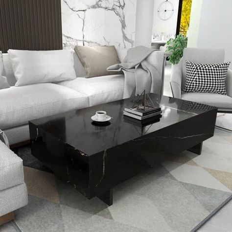 Black Living Table | Wayfair Rectangle Living Room, Sled Coffee Table, Lovely Houses, Wood Sled, Black Marble Coffee Table, Rectangular Living Rooms, Modern Style Living Room, Office Color, Contemporary Side Tables