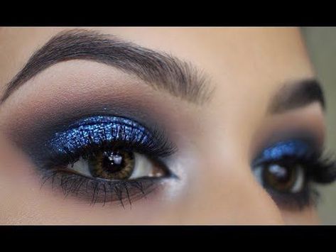 Royal Blue Smokey Eye Make Up, Royal Blue Wedding Makeup, Make Up For A Royal Blue Dress, Royal Blue Makeup For Prom, Makeup Look For Royal Blue Dress, Makeup For Royal Blue Dress Prom, Navy Blue And Silver Eye Makeup, Prom Royal Blue Makeup, Prom Makeup Royal Blue Dress