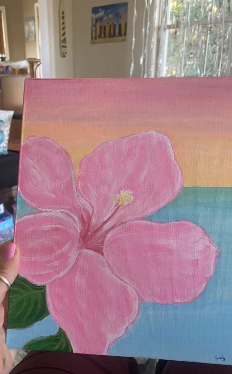 Pink And Yellow Painting Ideas, Stuff To Paint On A Canvas Easy, Cute Beach Paintings Easy, The Summer I Turned Pretty Painting, Clean Girl Painting Ideas, Flower Painting Acrylic Canvases, Highschool Art Projects, Tropical Painting Easy, Summer Paintings On Canvas Aesthetic