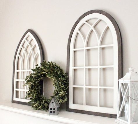 Window Arch, Wooden Window Frames, Church Window, Window Wall Decor, Cathedral Window, Farmhouse Window, Farmhouse French Country, Wooden Arch, Cathedral Windows