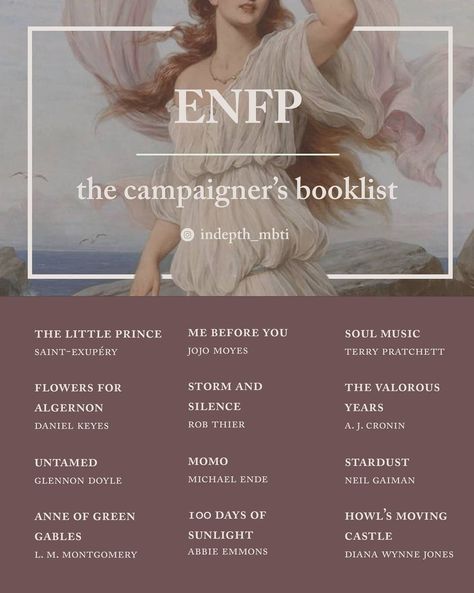 ENFP Booklist Personalidad Enfp, Enfp Personality, Enfp T, Book Bucket, Myers Briggs Personality Types, Top Books To Read, Mbti Personality, Literature Books, Book Suggestions