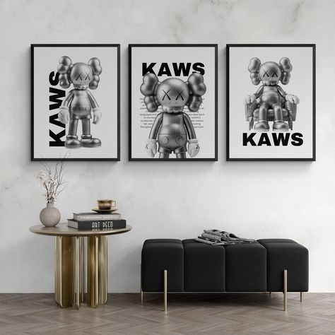 Kaws Poster Art Prints, Kaws Wall Art, Kaws Poster, Kaws Painting, Side Tables For Bedroom, Heart Wall Decor, Set Decor, Heart Wall, Gift For Girlfriend