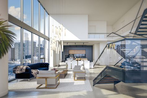 A rendering of the penthouse at the TEN50 development in downtown Los Angeles. Apartment Luxury Penthouses, Penthouse Decor, Luxury Penthouse Apartment, Penthouse Luxury, Los Angeles Interior Design, High Rise Apartments, Apartment Luxury, Luxury Penthouse, Penthouse Apartment