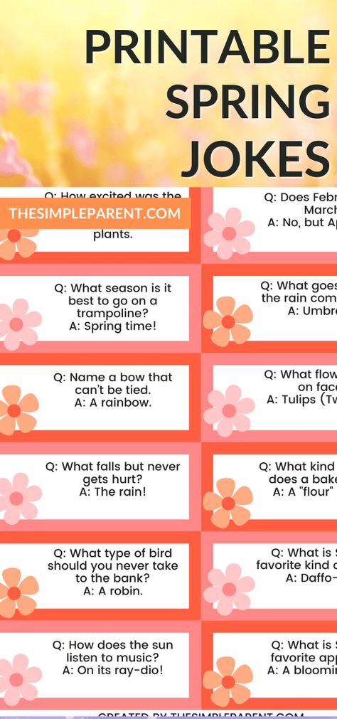 Spring Jokes for Kids (Free Printable Jokes!) Spring Jokes Funny, Spring Jokes For Kids, Spring Jokes, Work Printables, Summer Jokes, Easter Jokes, Spring Social, Kid Jokes, Kids Jokes