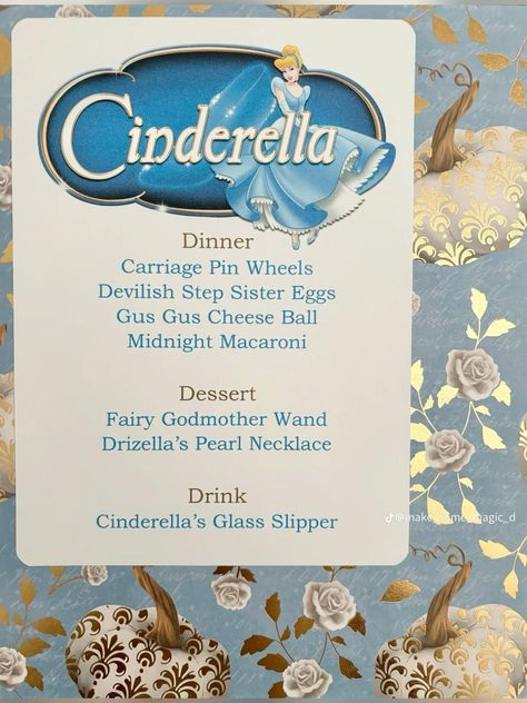 Princess Movie Night, Cinderella Dinner, Disney Movie Night Ideas, Disney Princess Food, Cinderella Party Decorations, Movie Meals, Disney Date Night, Fairy Godmother Wand, Disney Themed Movie Night