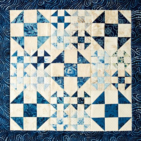 Make classic Churn Dash blocks in an icy color palette for a stunning winter table topper. Winter Quilts Patterns, Churn Dash Quilt, Mini Quilt Patterns, Quilts Patterns, Laundry Basket Quilts, Spring Quilts, Miniature Quilts, Holiday Quilts, Winter Quilts