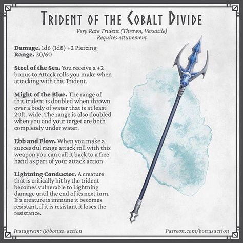 Tim on Instagram: “Happy days! It’s my first ever Trident! I’ve always wanted to play a tempest cleric with a trident... Who knows... Someday... (or maybe…” Dnd Underdark, Fantasy Illustration Art, Homebrew Items, Magical Items, Dungeon Master's Guide, Dungeons And Dragons 5e, D D Items, Dnd 5e Homebrew, Dnd Dragons